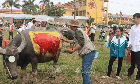 Hà Nam: Vẽ trang trí trâu tại Lễ hội Tịch điền Đọi Sơn