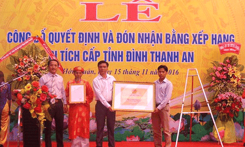 Đón nhận bằng di tích cấp tỉnh ở Đình Thần Thanh An
