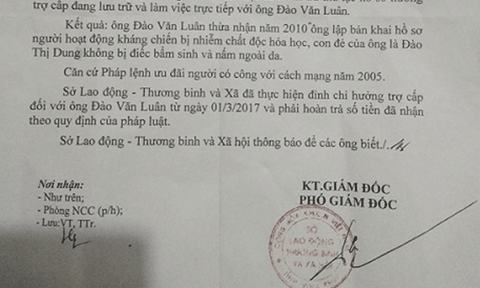 Vĩnh Phúc: Thu hồi hơn 120 triệu đồng của người khai khống nhiễm chất độc hóa học 