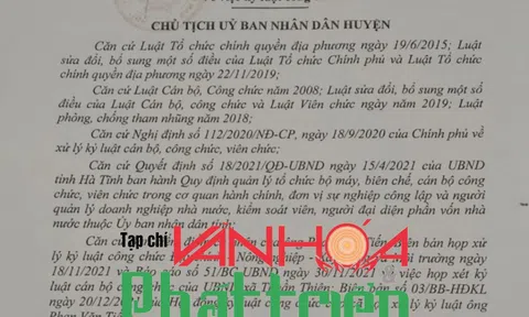 Hà Tĩnh: Buộc thôi việc công chức Địa chính xã Thuần Thiện vì có hành vi gây hậu quả đặc biệt nghiêm trọng