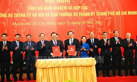 Thành ủy Hà Nội và Thành ủy TPHCM ký kết bản ghi nhớ kế hoạch hợp tác giai đoạn 2023 - 2025 và những năm tiếp theo