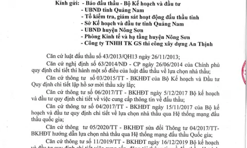 Quảng Nam: Kiến nghị, xem xét kết quả lựa chọn nhà thầu thi công xây lắp Công trình Sửa chữa đường tránh lũ