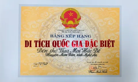 Nghệ An: Đền thờ Vua Mai Hắc Đế được công nhận di tích Quốc gia đặc biệt