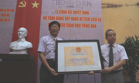 Trụ sở báo Tiếng Dân được công nhận di tích lịch sử cấp tỉnh