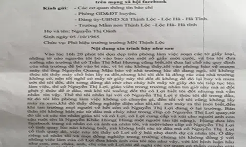 Một Hiệu phó ở Hà Tĩnh “cầu cứu” vì bị giáo viên trong trường bôi nhọ danh dự trên mạng xã hội?