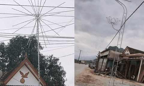 Nghệ An: Tiềm ẩn tai nạn từ những cây nêu vướng dây điện lưới 